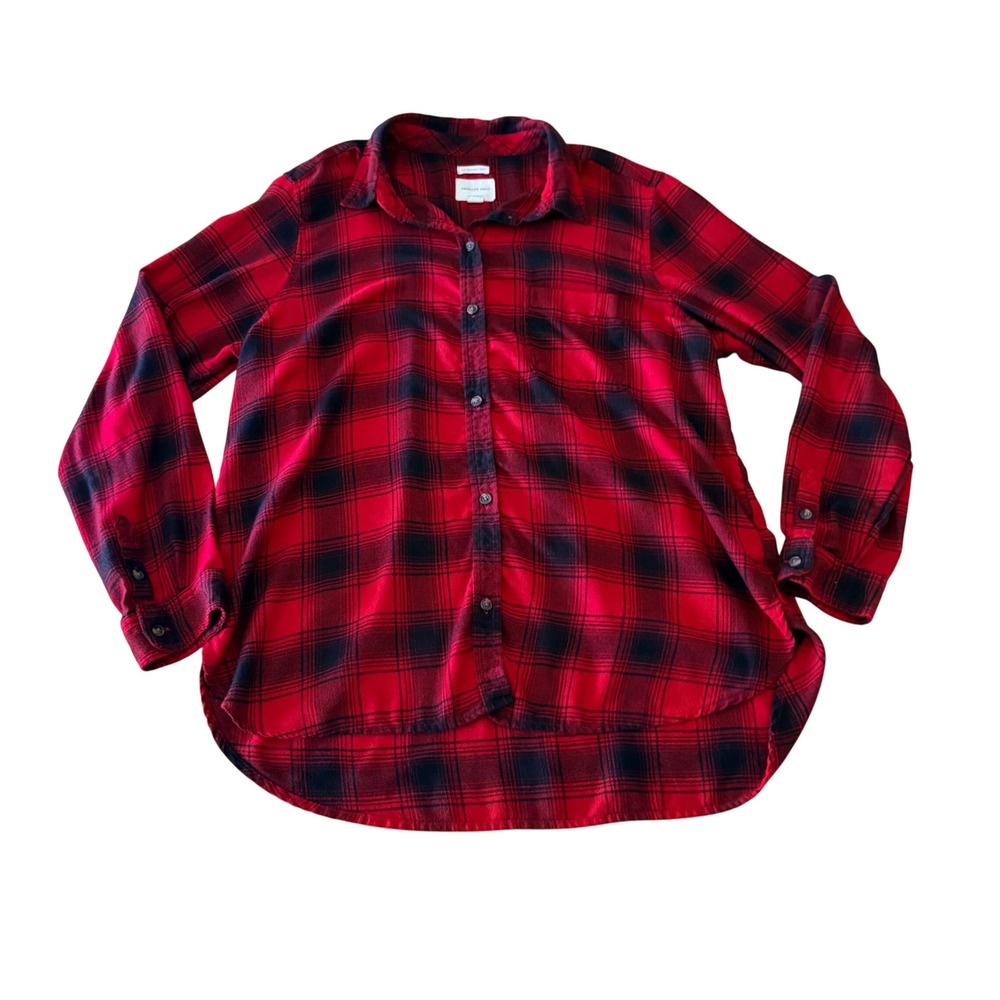 American Eagle Red black Plaid soft Boyfriend Fit Flannel Shirt XL cabincore